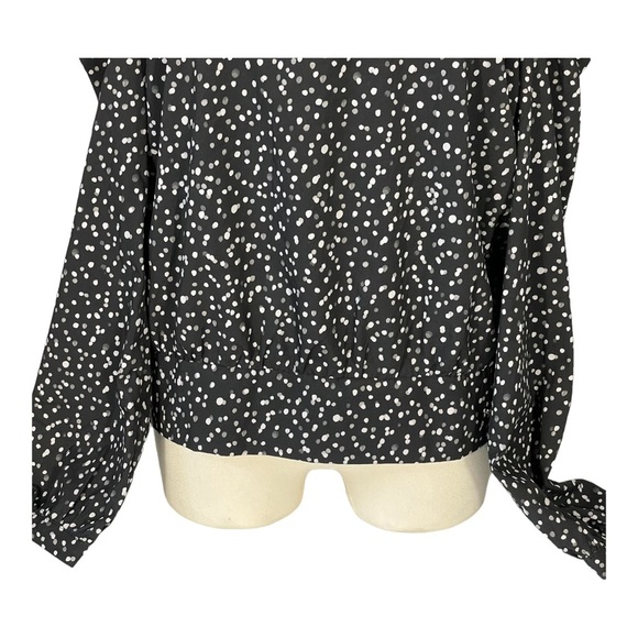 BEBE Black Grey White Polka Dot Long Sleeve Off the Shoulder Strap Blouse Sz XL - Picture 4 of 12